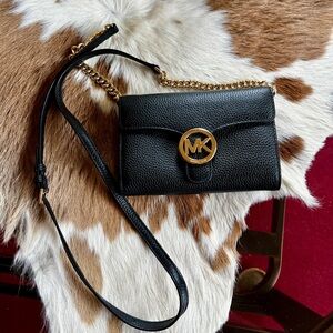 Michael Kors Black Wallet on Chain with Gold Accents